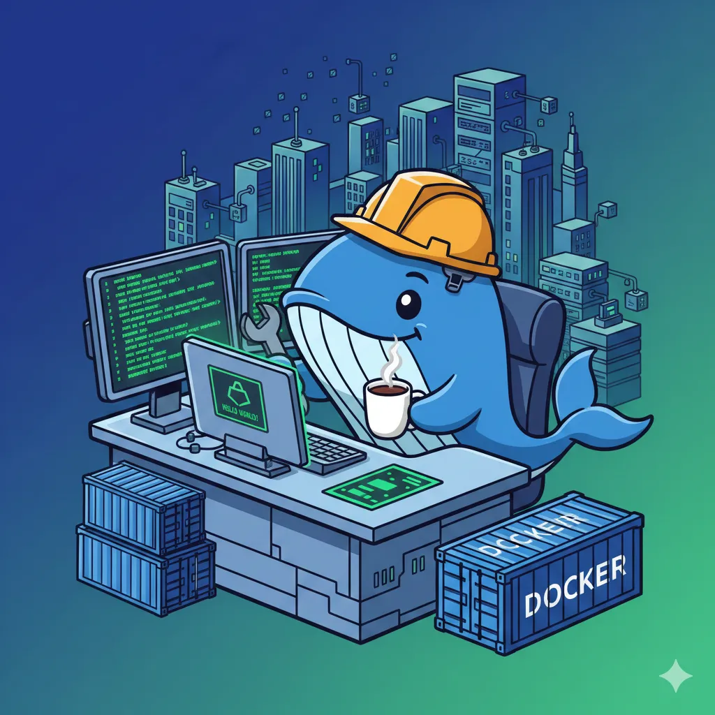 Whale behind a desk with containers